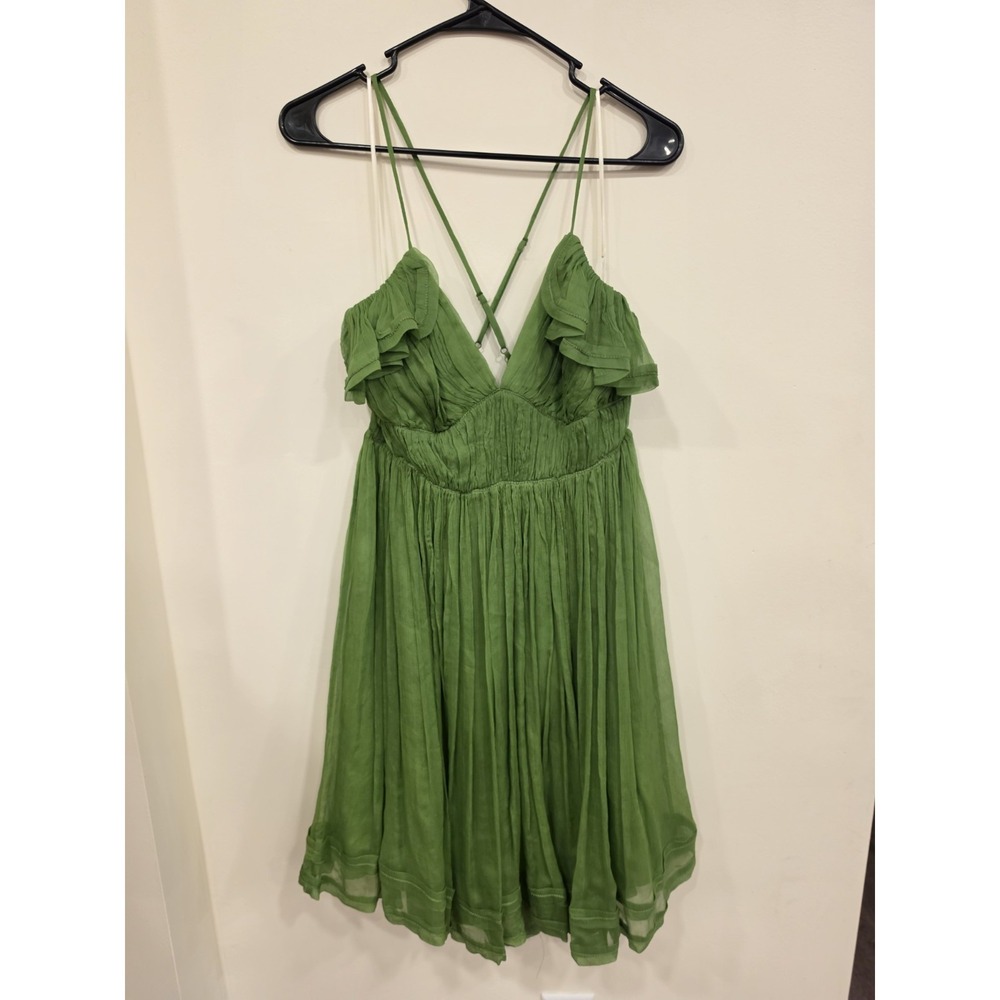 100% Silk Fairy Dress Size Large Green Babydoll Boho Whimsy Goblincore Artsy